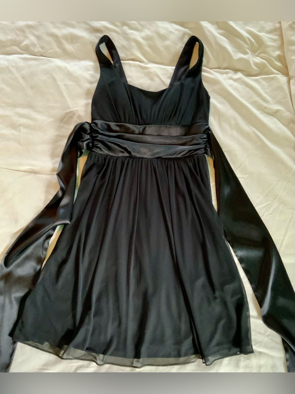 Black Satin-Waist Sleeveless Mini Dress